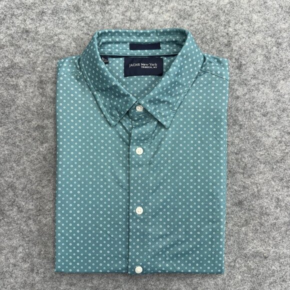 JACHS Men's Button-Up Shirt Casual Everyday Wear, Relaxed, Green Pattern, L NEW - Picture 11 of 12